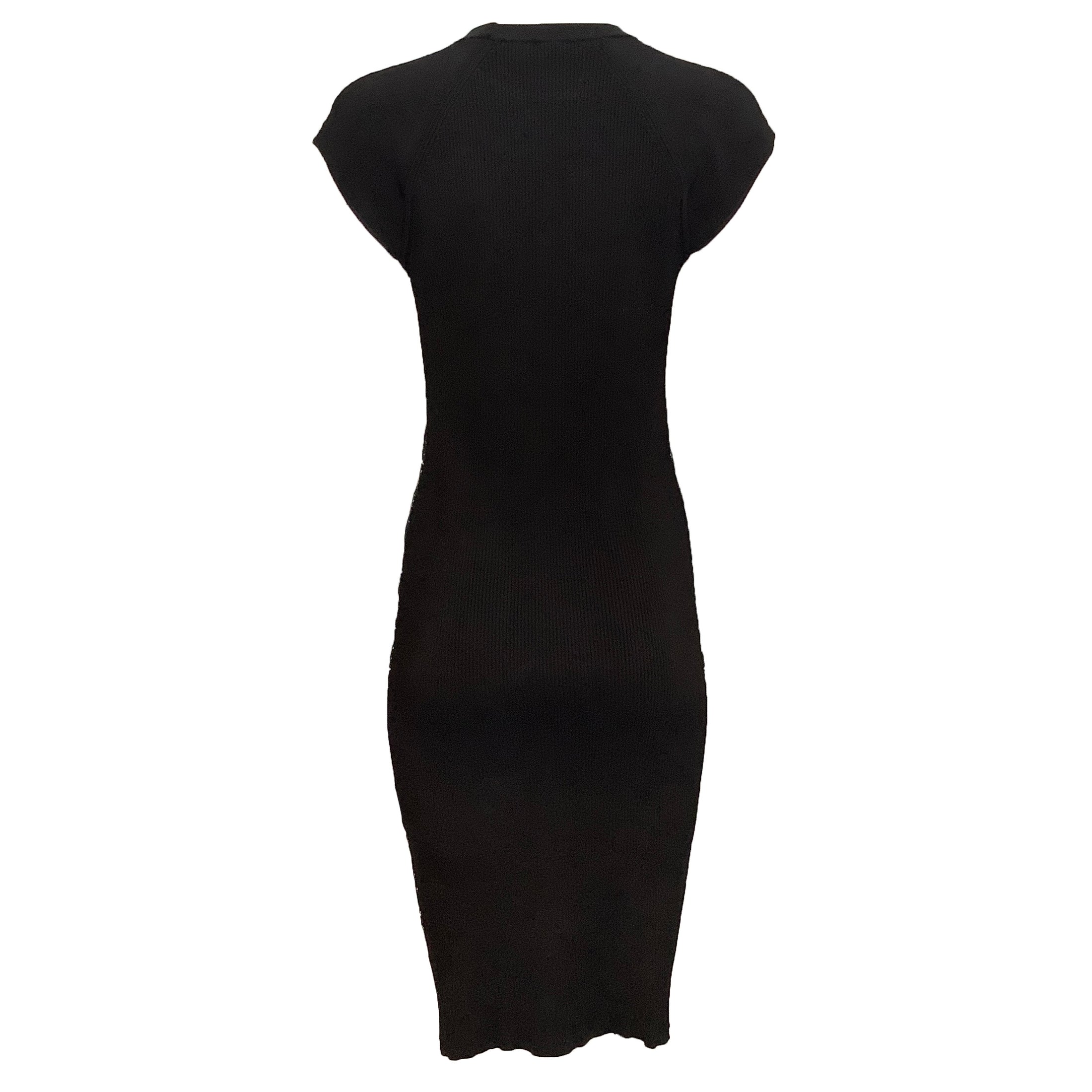 Reed Krakoff Black/White Stretch Knit Intarsia Cap Sleeve Casual Maxi Dress
