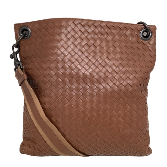 Bottega Veneta Messenger Intrecciato Flat Brown Leather Cross Body Bag