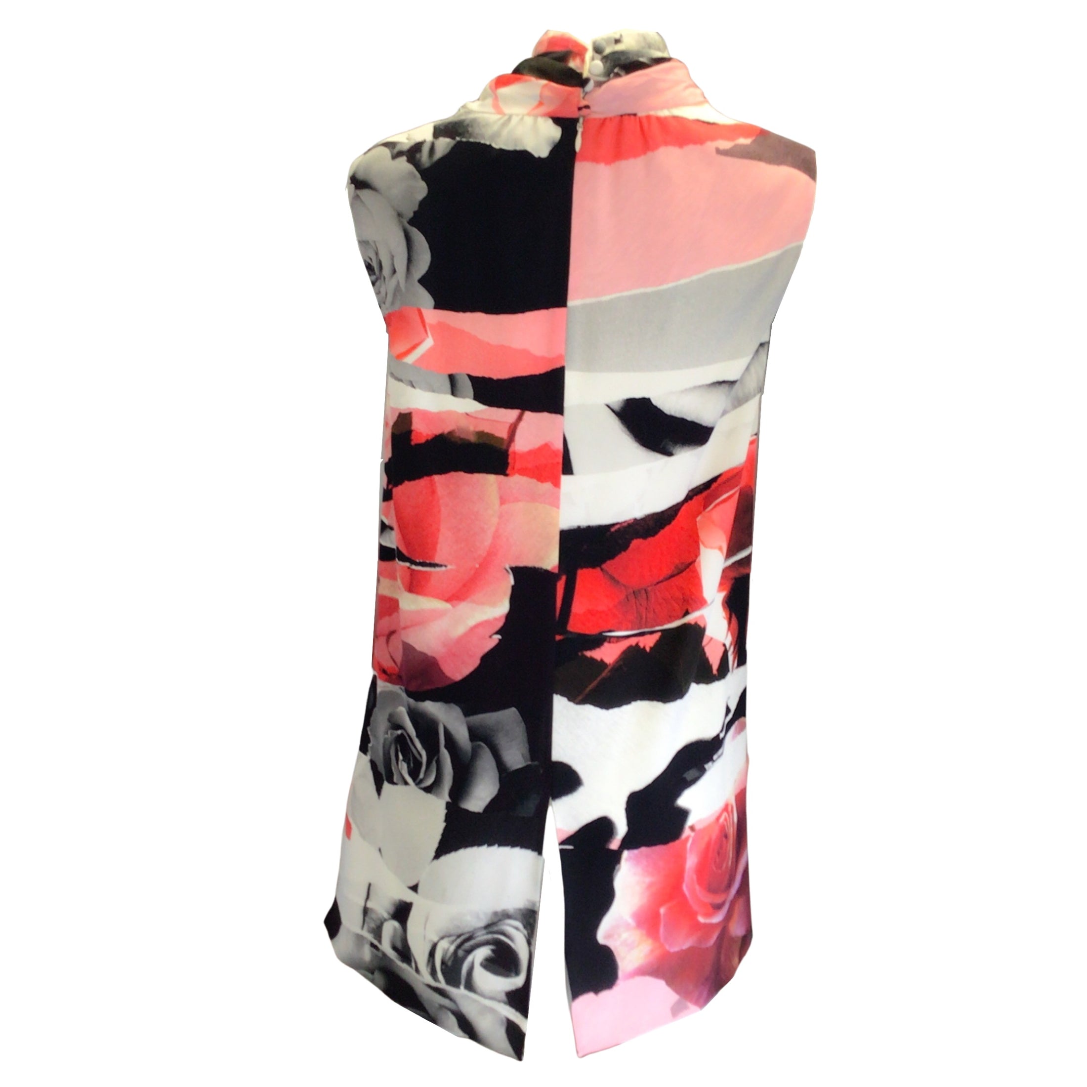 Alexander McQueen Black / Pink Multi Floral Printed Sleeveless Silk Blouse
