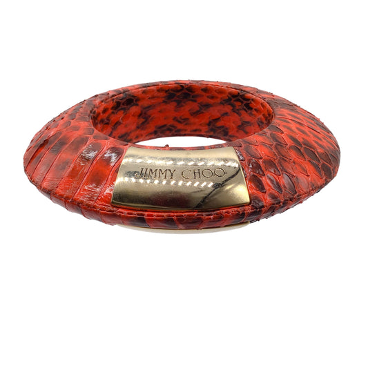 Jimmy Choo Red / Black Chunky Snakeskin Leather Bracelet