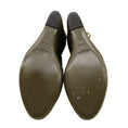 Load image into Gallery viewer, Yves Saint Laurent 'Myranda' Olive Green / Gold Metallic Leather Trimmed Peep Toe Slingback Suede Platform Wedge Shoes
