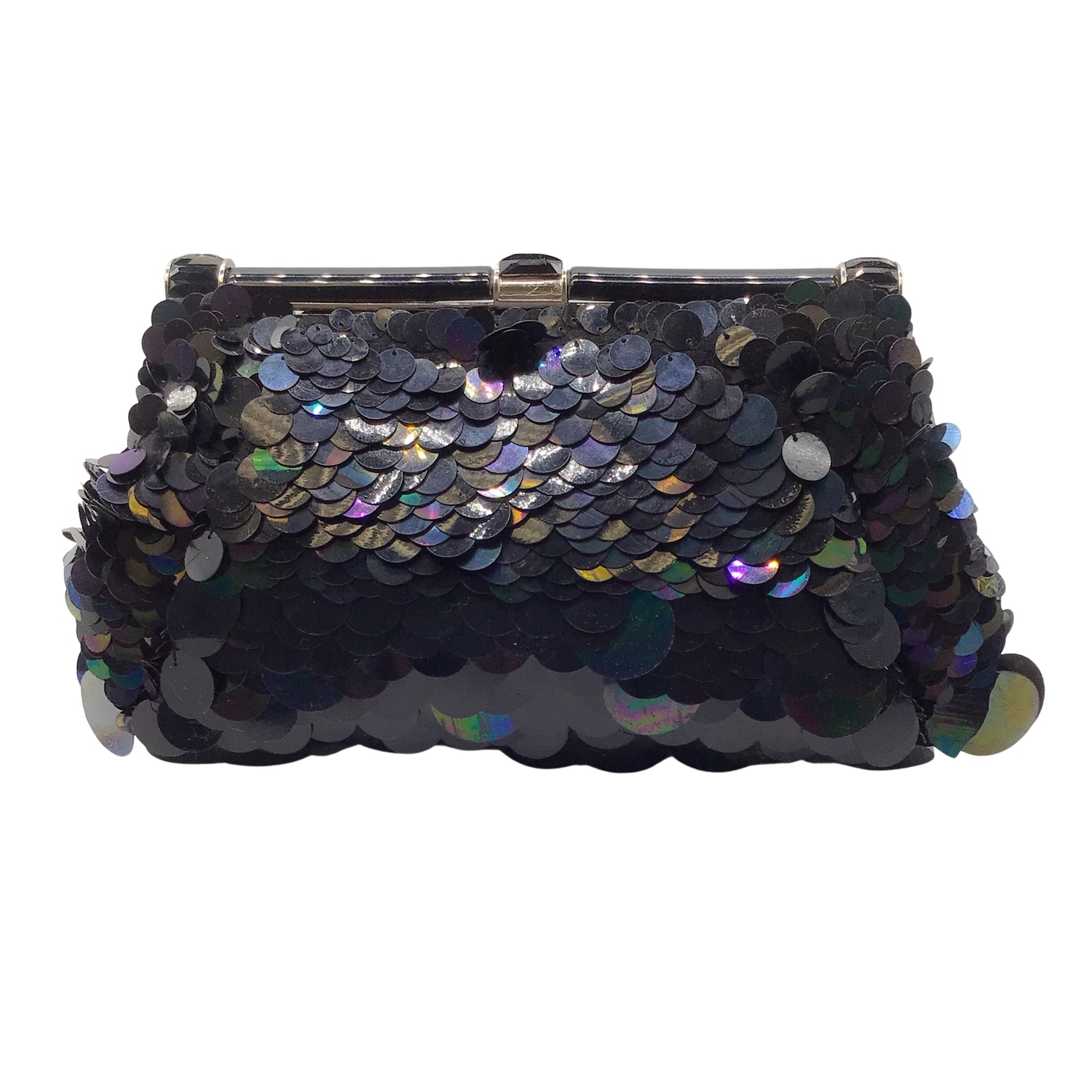 Judith Leiber Black Iridescent Round Sequined Paillette Clutch Bag