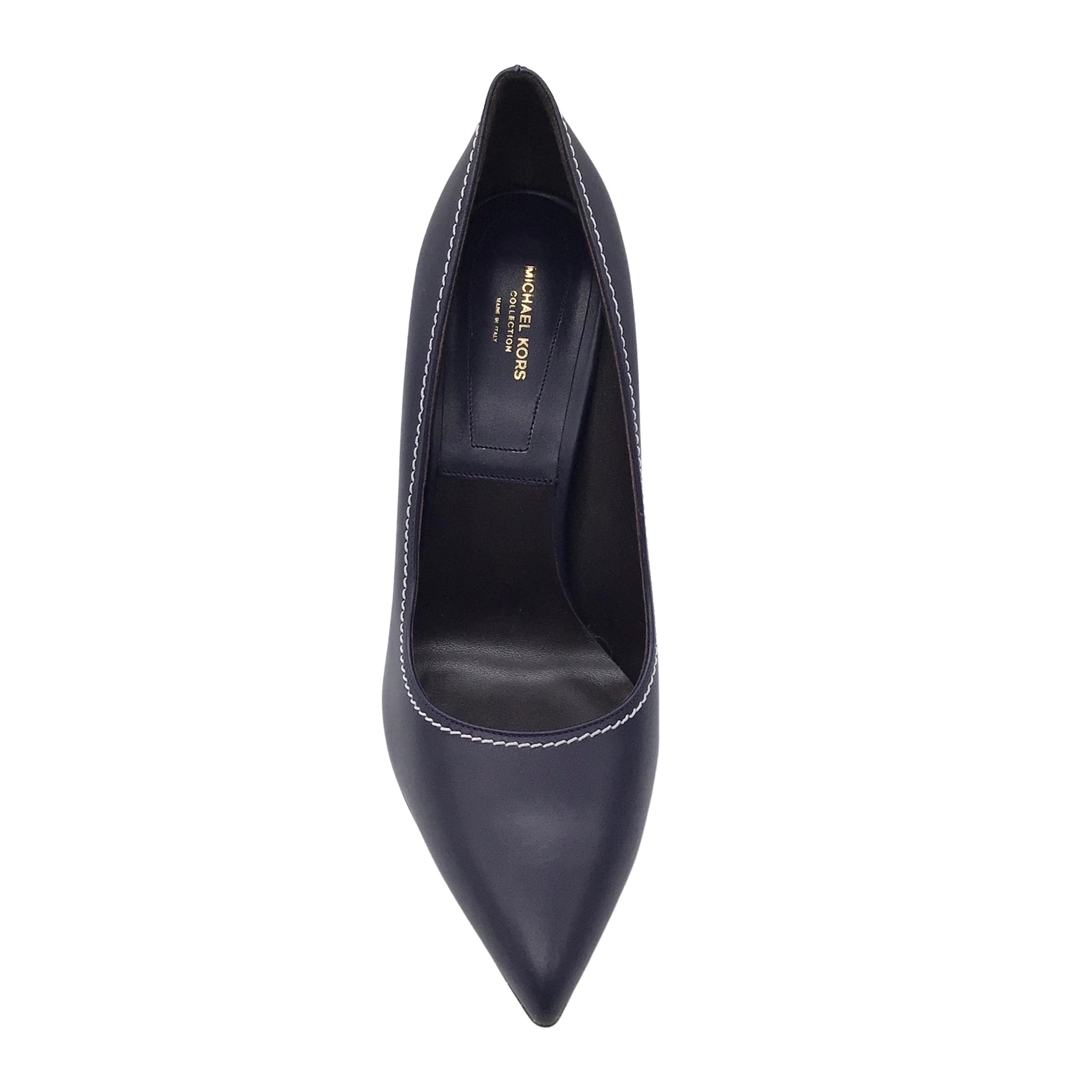 Michael Kors Collection Navy Blue / White Contrast Stitching Pointed Toe Leather Pumps