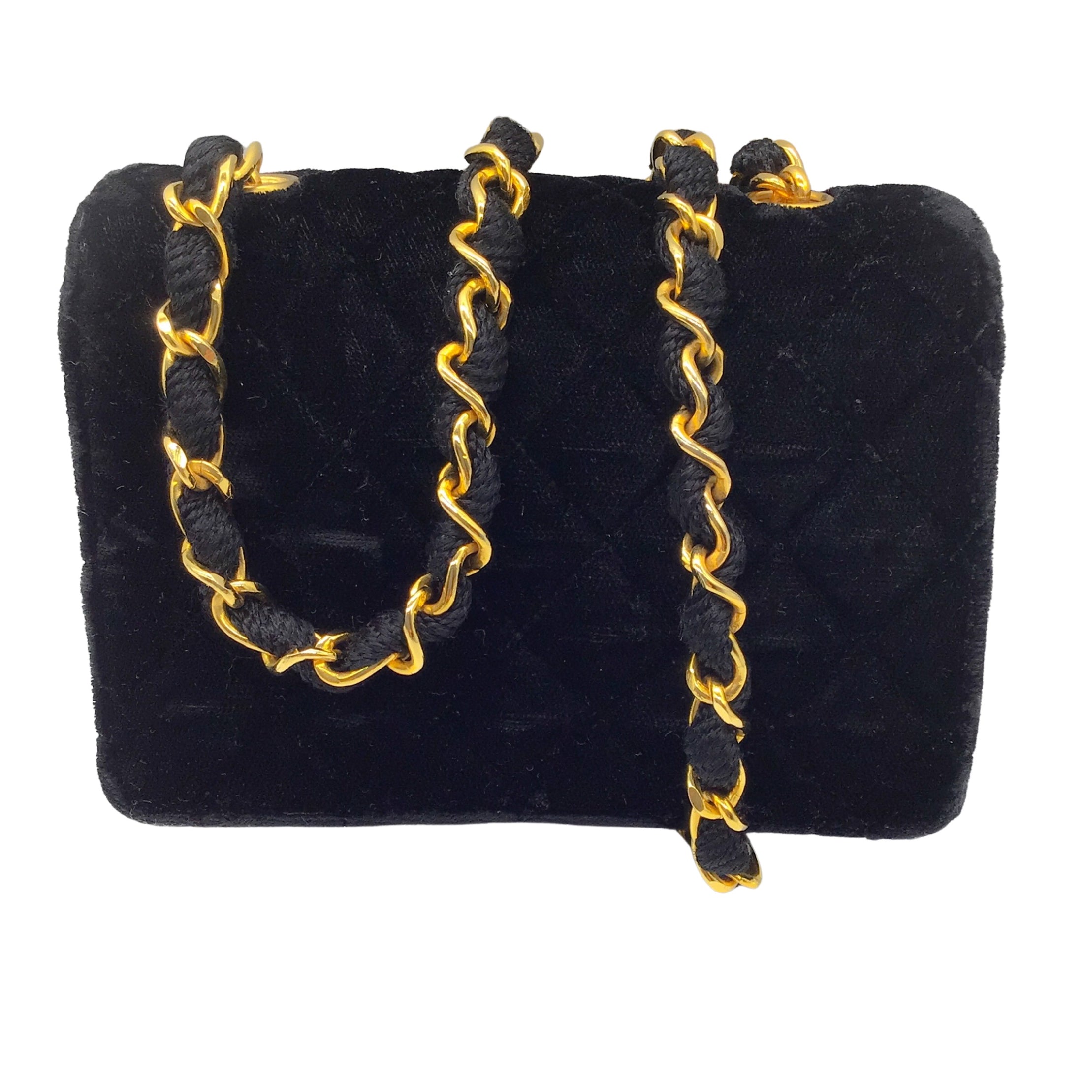 Chanel Black Vintage 80's Quilted Velvet Mini Flap Bag