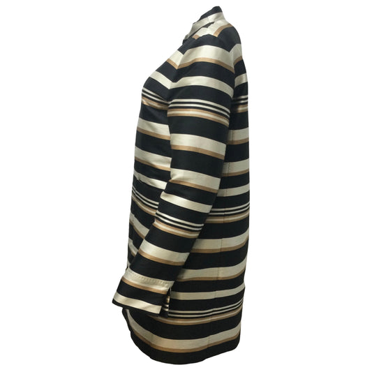 Herno Black / Ivory / Tan Striped Full Zip Mid Length Coat