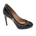 Load image into Gallery viewer, Salvatore Ferragamo Rory Black / Gold Zipper Detail High Heeled Calfskin Leather Pumps
