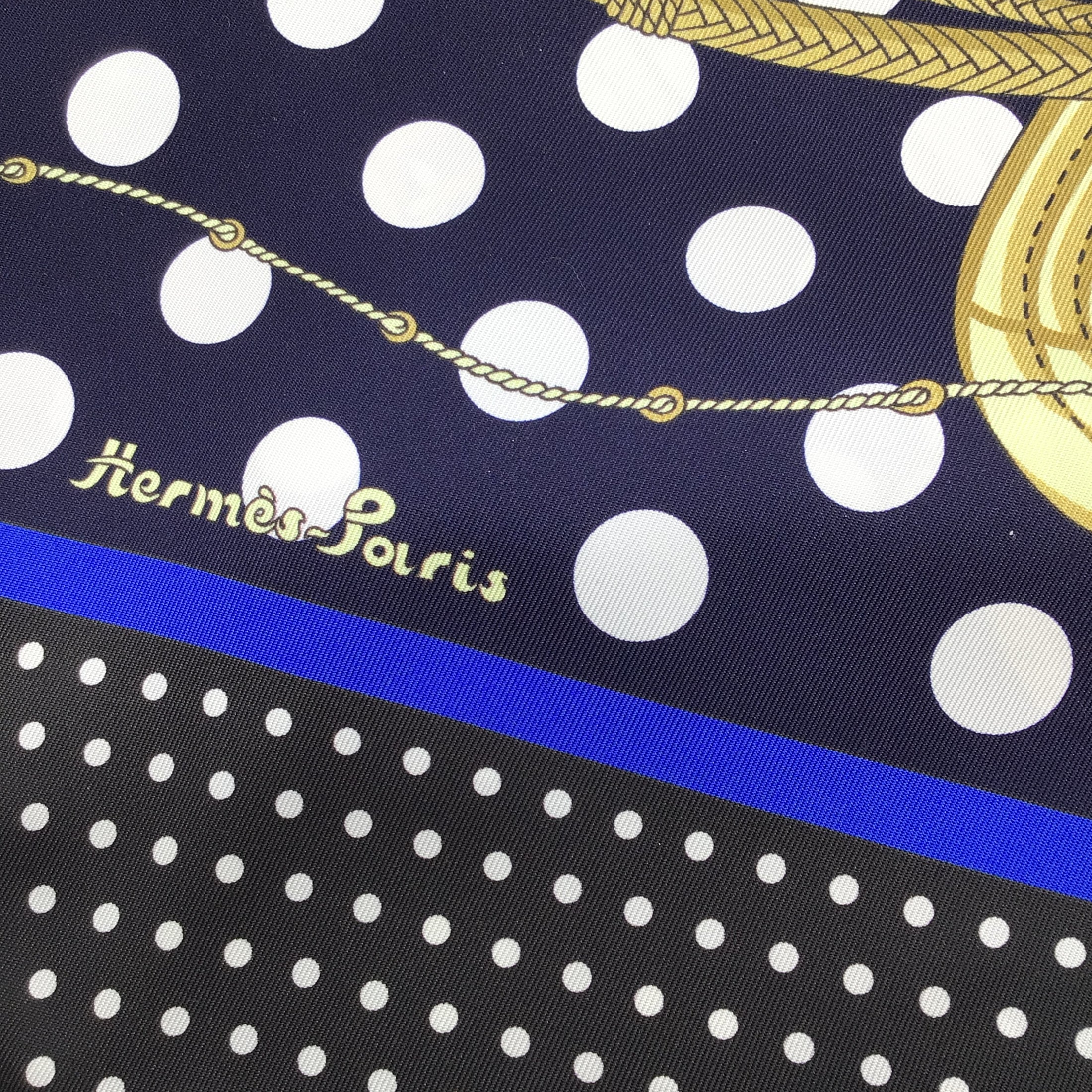 Hermes Navy Blue / Black Multi Clic Clac a Pois Silk Le Maxi Twilly Scarf