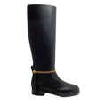 Load image into Gallery viewer, Pierre Hardy Black Leather Tall Pull On Boots With Gold Zipper Detail