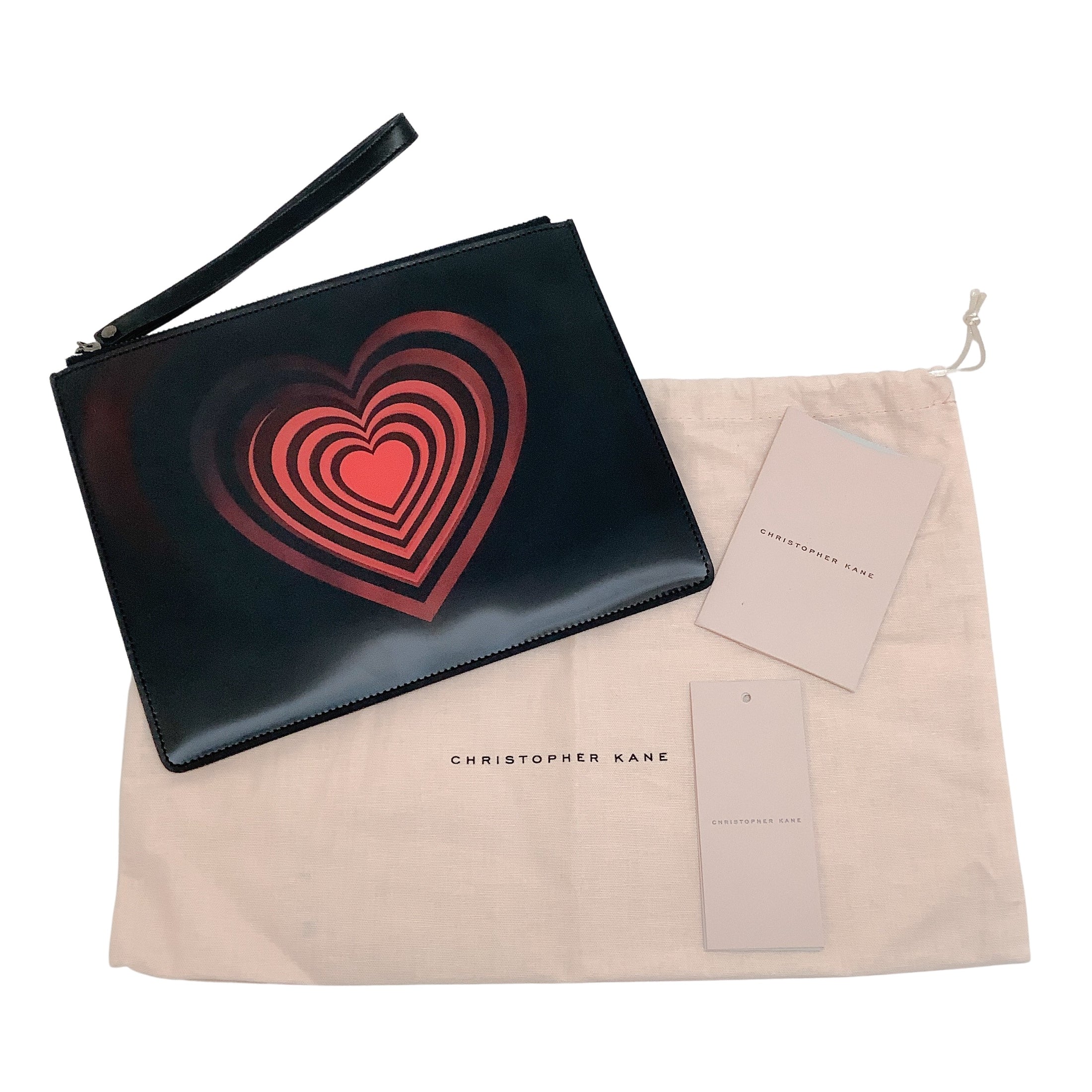 Christopher Kane Black Red Wristlet with Iridescent Heart