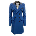 Load image into Gallery viewer, Each x Other Blue Wool and Cashmere Double Breasted Coat with Leather Trim