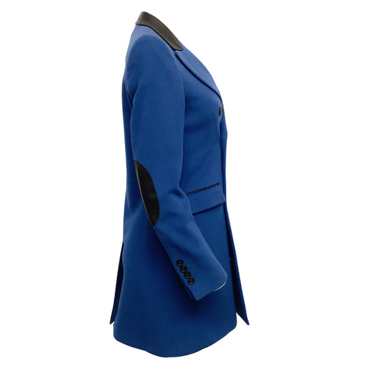 Each x Other Blue Wool and Cashmere Double Breasted Coat with Leather Trim