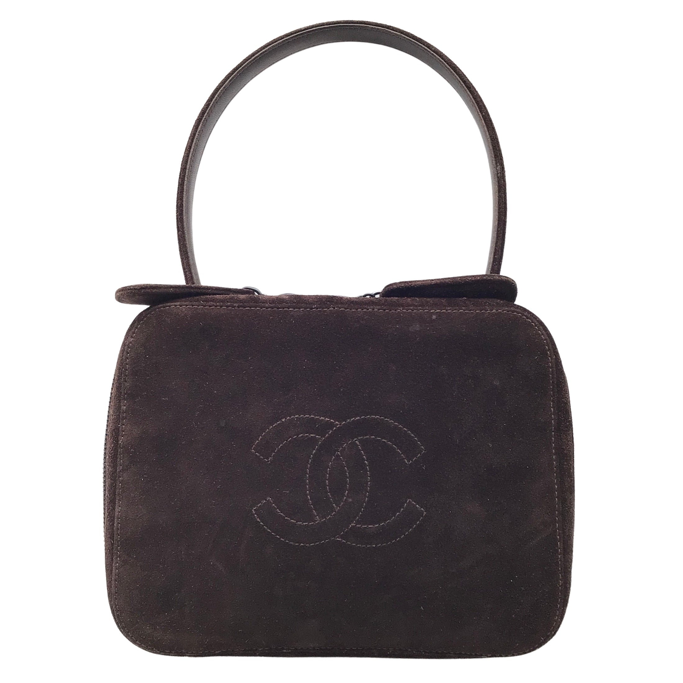 Chanel Vintage 90s Cc Logo Brown Suede Leather Tote