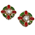 Load image into Gallery viewer, Chanel Red / Green Gripoix Pearl Clip Earrings