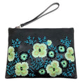Load image into Gallery viewer, Christopher Kane Black Multi Floral Embroidered Leather Wristlet