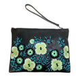 Load image into Gallery viewer, Christopher Kane Black Multi Floral Embroidered Leather Wristlet