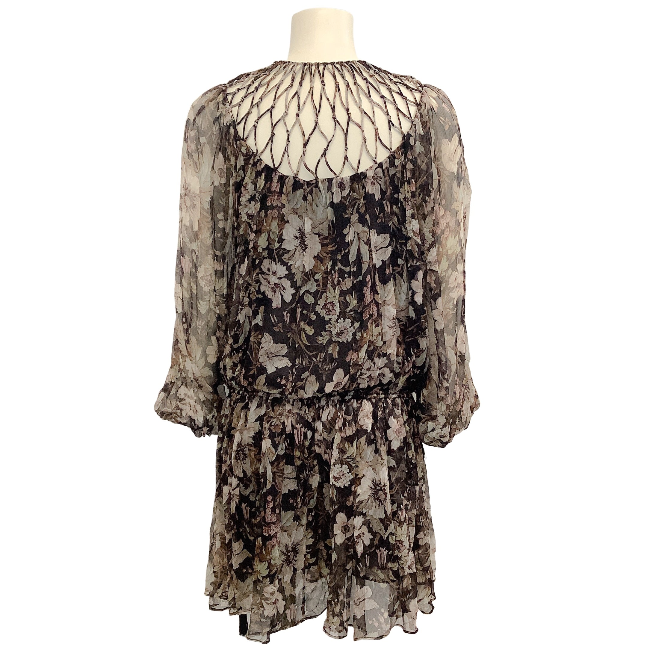 Zimmermann Taupe Floral Silk Chiffon Dress