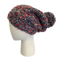 Load image into Gallery viewer, Chanel Red / Grey / Black Woven Cashmere and Silk Chunky Knit Pom Pom Beanie / Hat