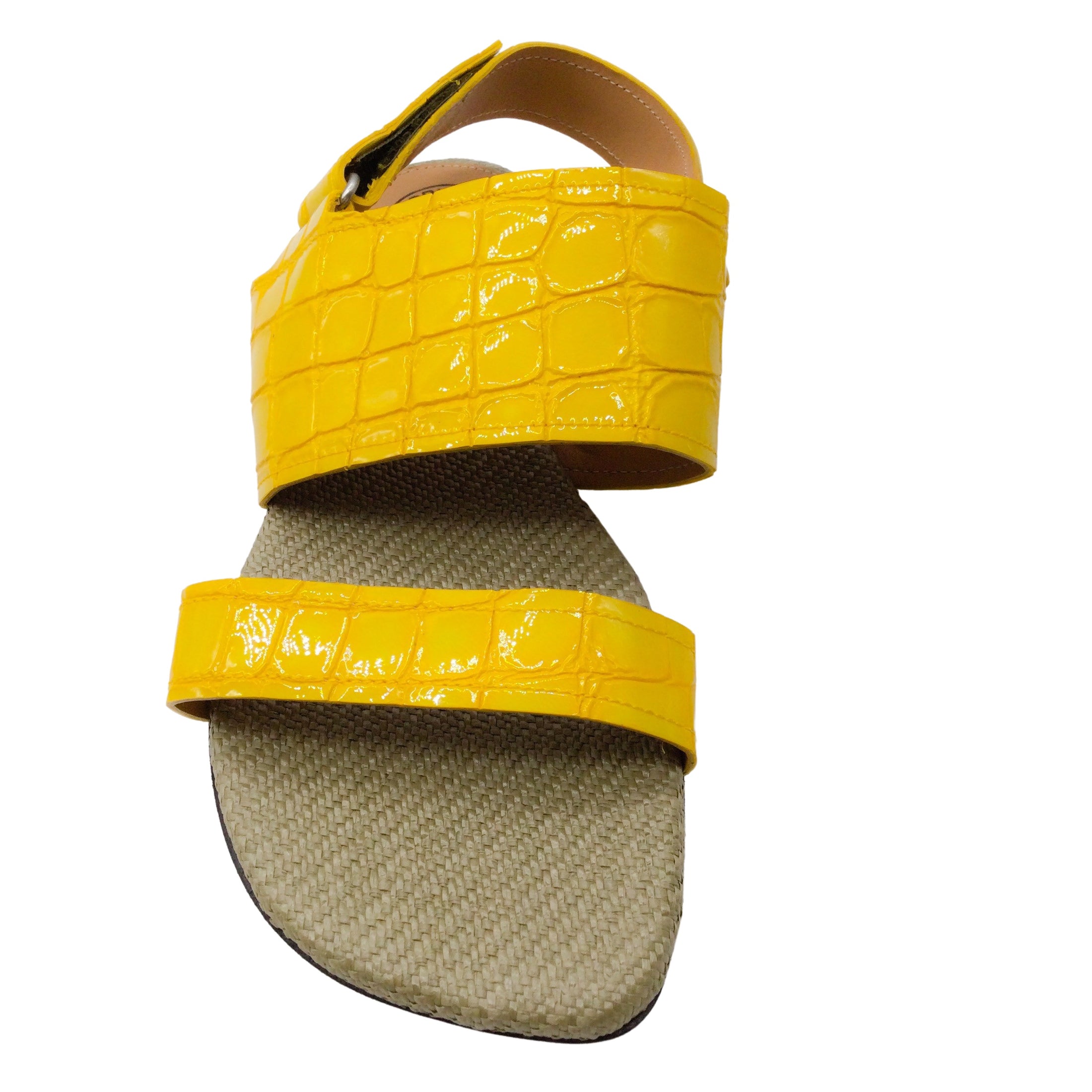 Dries van Noten Yellow Croc Embossed Patent Leather Flat Sandals
