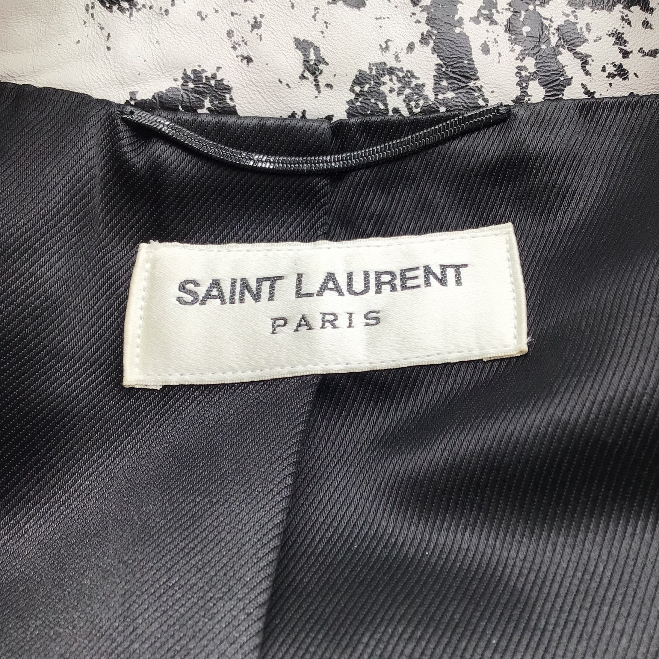 Saint Laurent White / Black Special Edition Alexander Muret Moto Zip Lambskin Leather Jacket