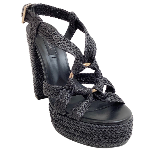 Casadei Black Woven Raffia Platform Sandals