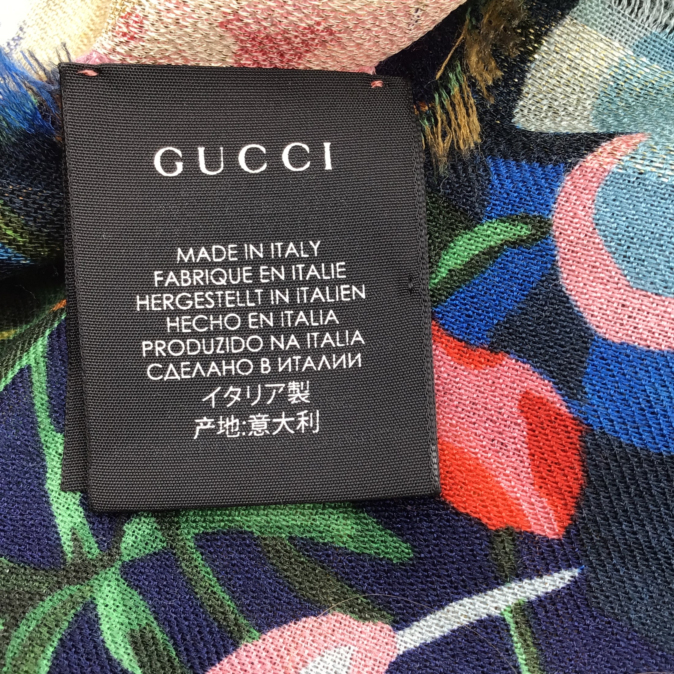 Gucci Navy Blue Multi Josephine Floral Printed Wool and Silk Scarf