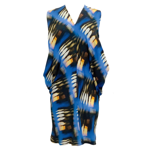 Zero + Maria Cornejo Cobalt Multi Print Draped Sleeveless Dress