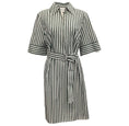 Load image into Gallery viewer, Akris Punto Green / White Striped Belted Shirt Dress