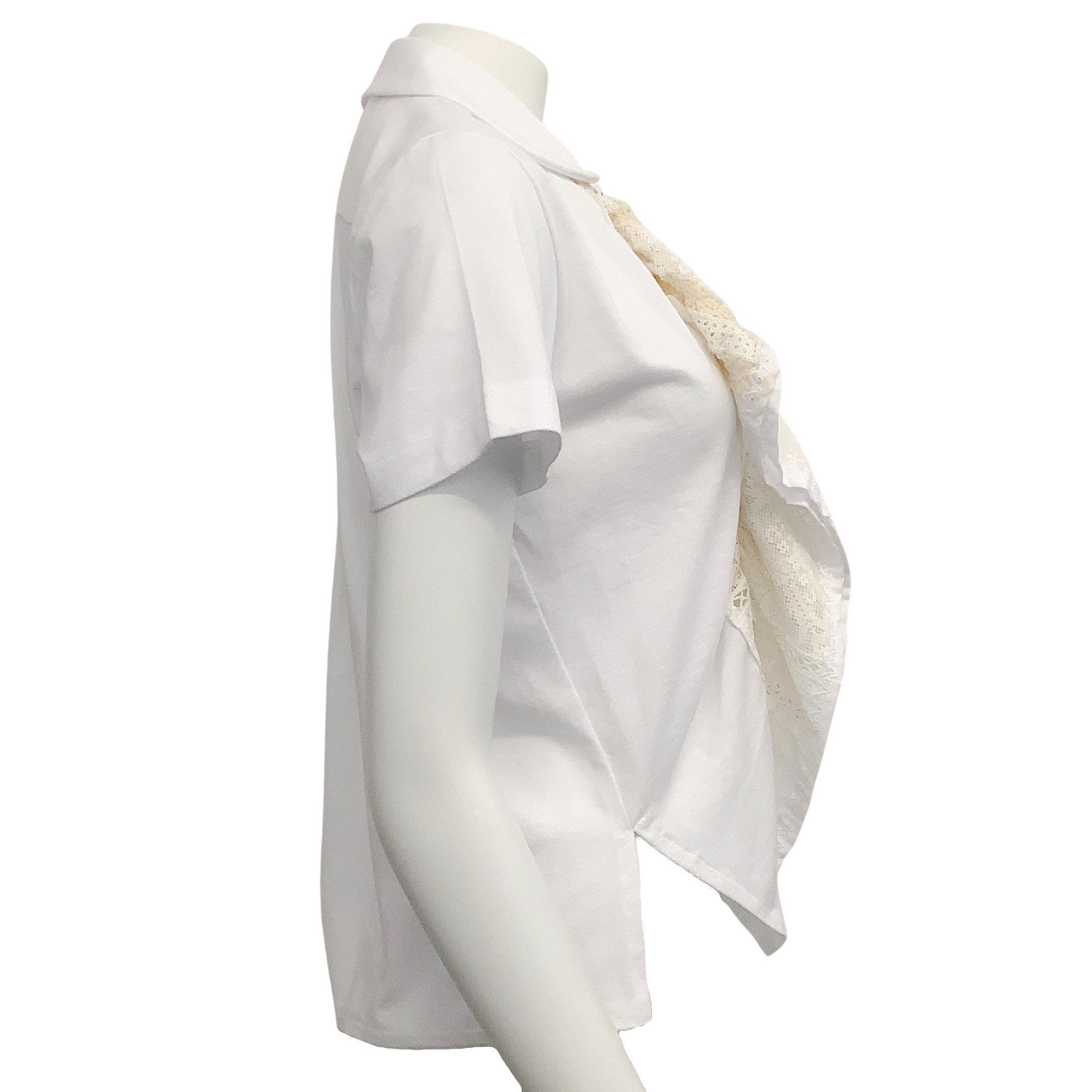 Tao Comme Des Garcons White Short Sleeve Top with Eyelet Ruffle