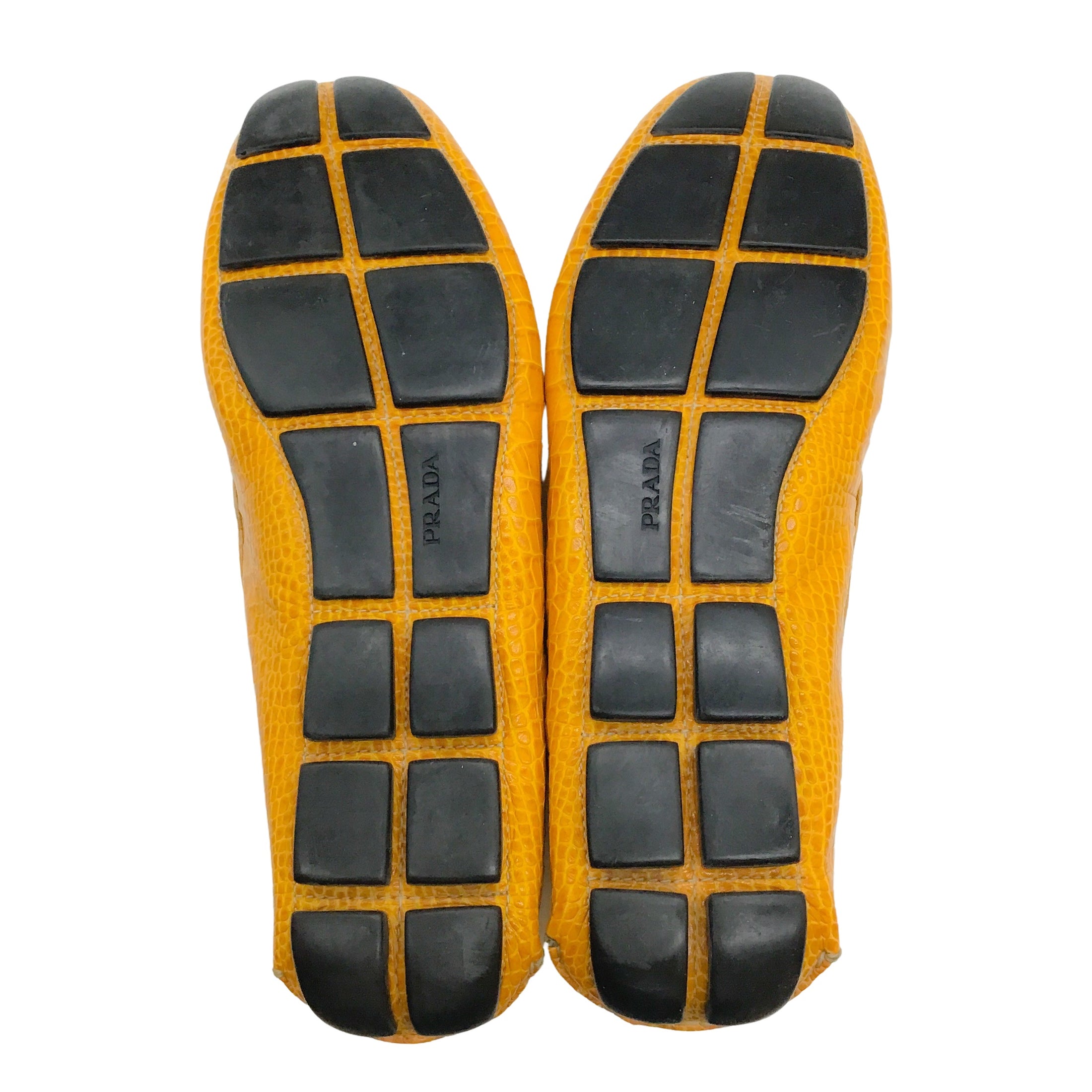 Prada Men's Mustard Crocodile Leather Driving Loafers