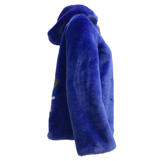 Mira Mikati Cobalt Blue Hooded Full Zip Faux Fur Jacket