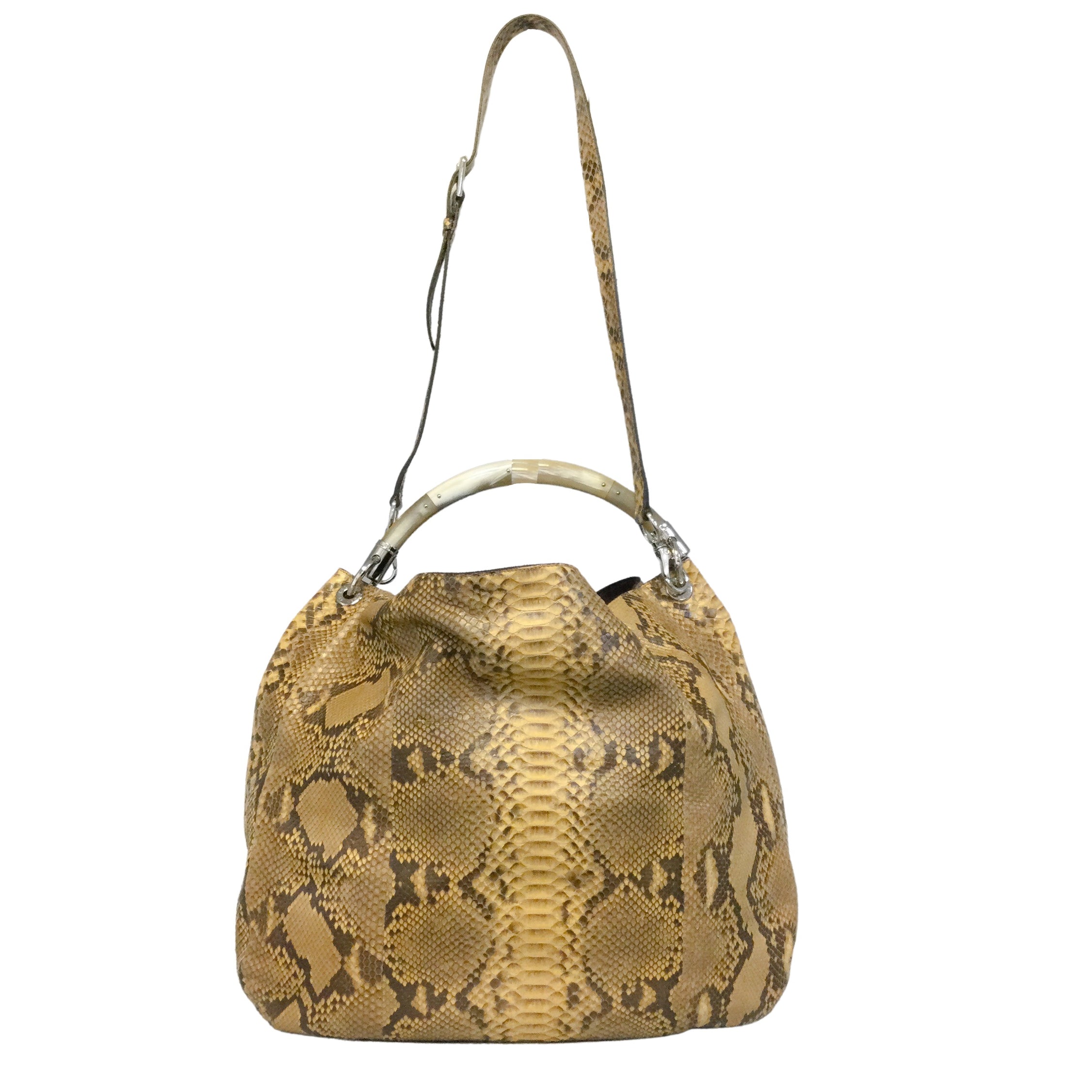 Ralph Lauren Collection Horn Handle Tan / Brown Python Skin Leather Hobo Bag