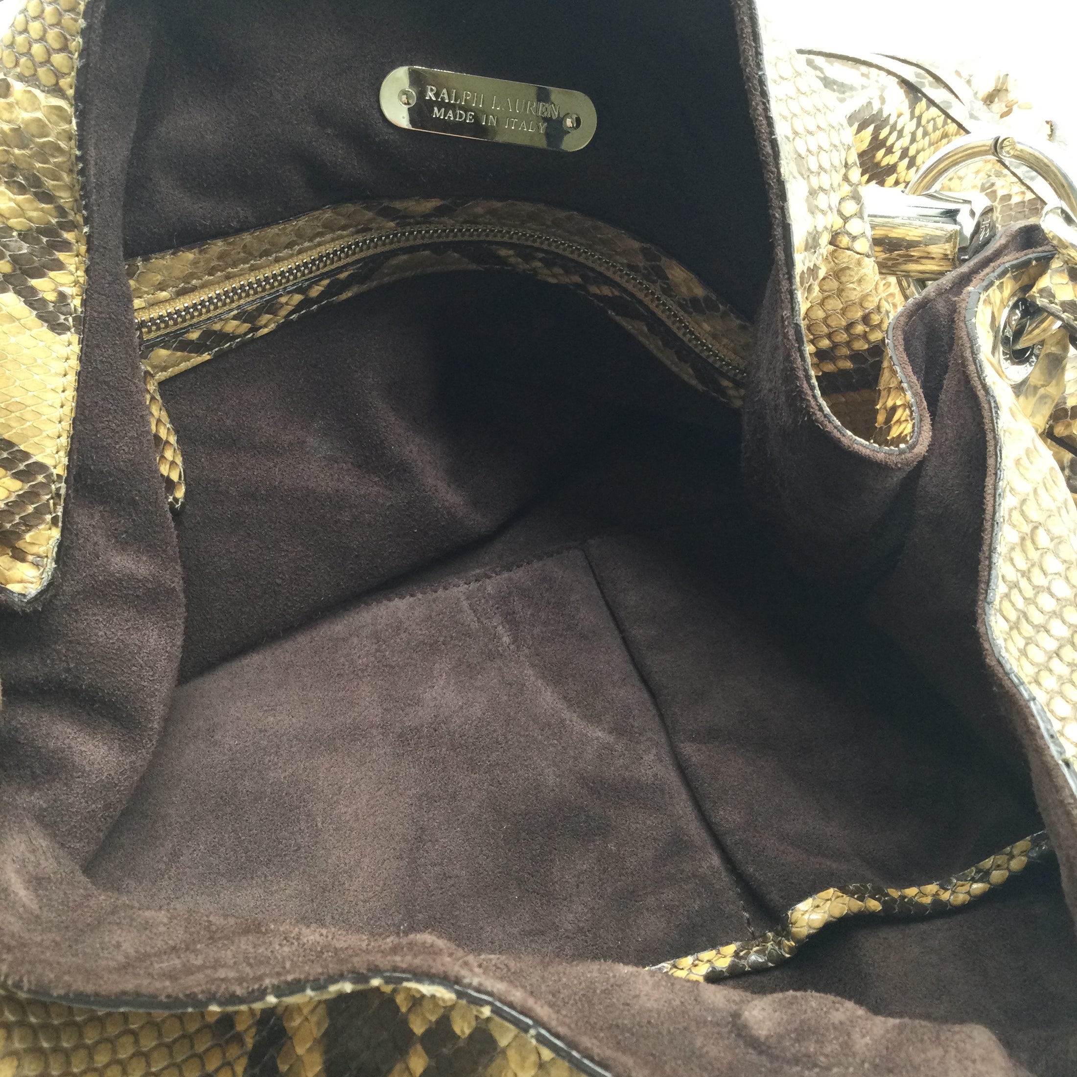 Ralph Lauren Collection Horn Handle Tan / Brown Python Skin Leather Hobo Bag