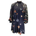 Load image into Gallery viewer, Erdem Navy Blue Floral Printed Long Sleeved Silk Chiffon Dress
