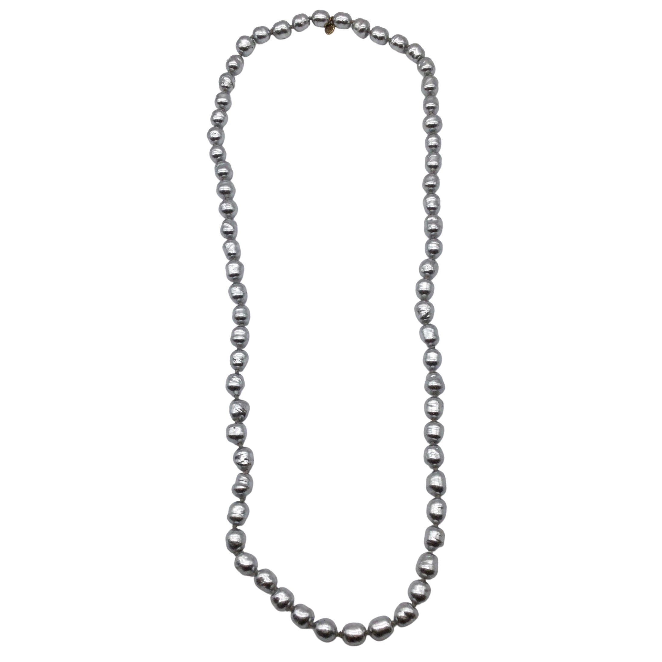 Chanel Silver Metallic Vintage 1981 Chunky Pearl Long Necklace