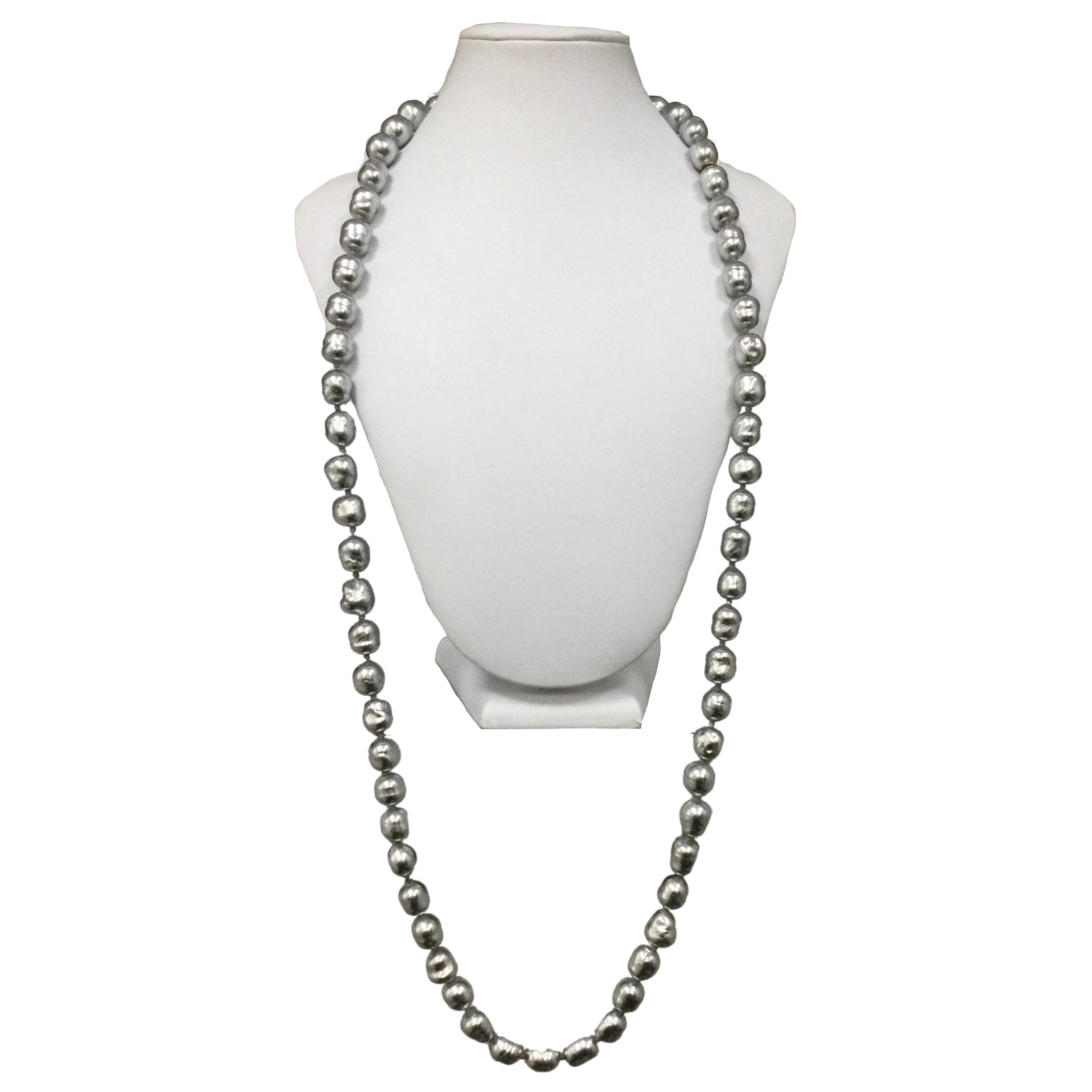 Chanel Silver Metallic Vintage 1981 Chunky Pearl Long Necklace