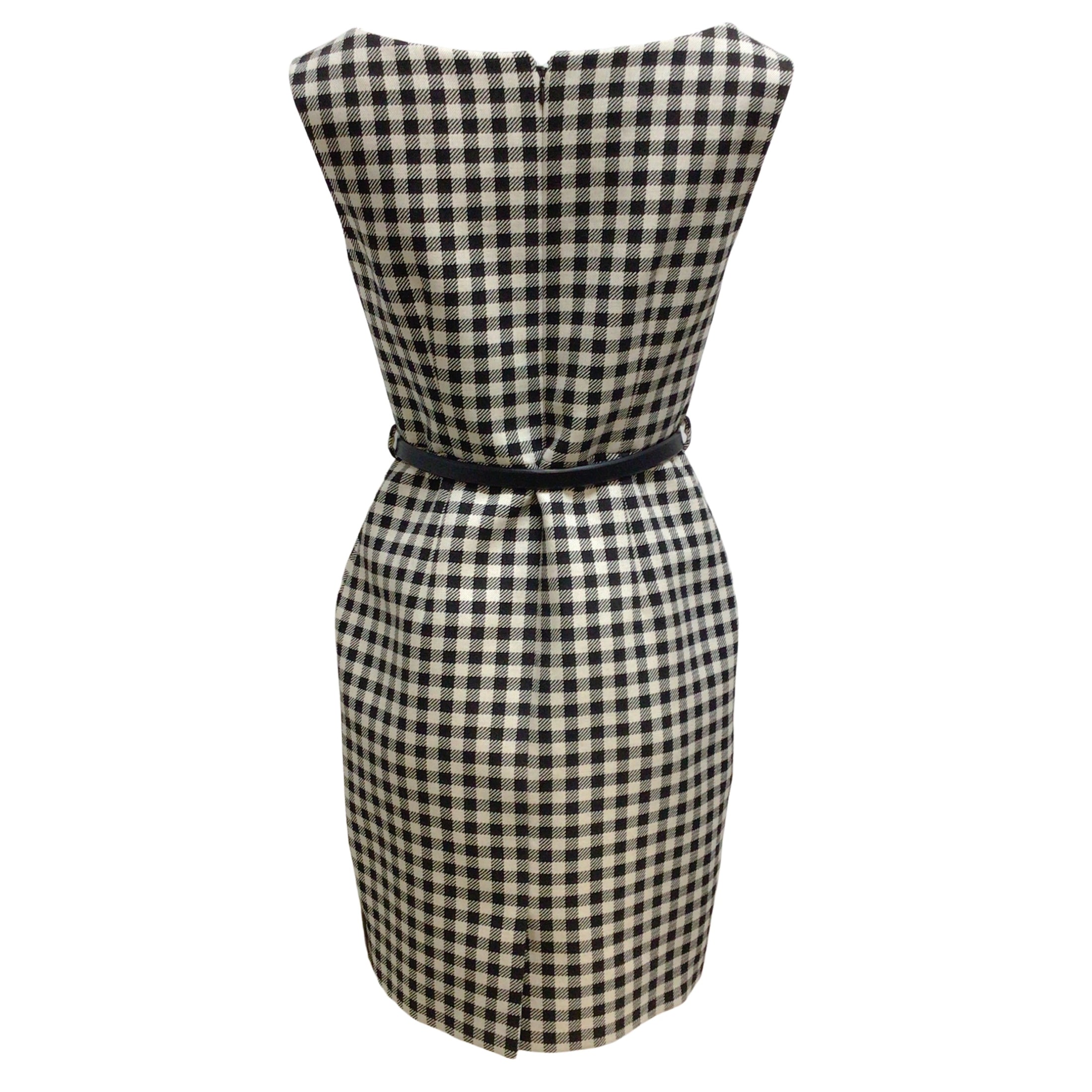 Prada Beige / Black Belted Checkered Sleeveless Wool Work/Office Dress