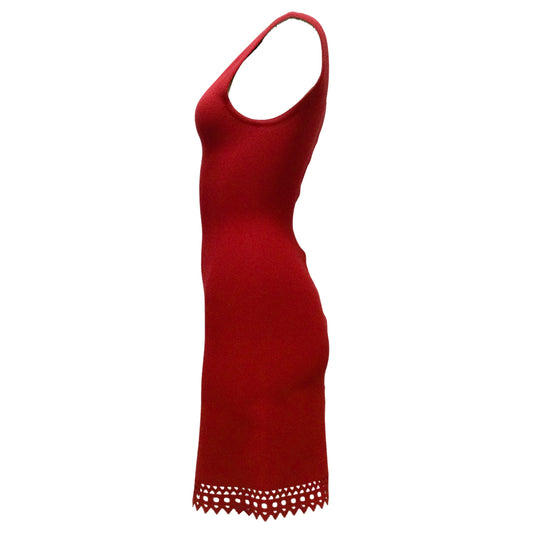 ALAÏA Red Cut-out Detail Sleeveless V-neck Fitted Knit Cocktail Dress