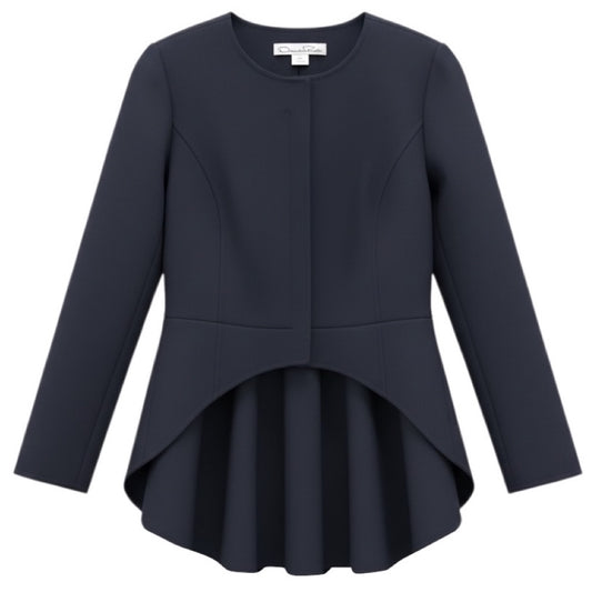 Oscar de la Renta Navy Blue High Low Double Faced Stretch Wool Jacket