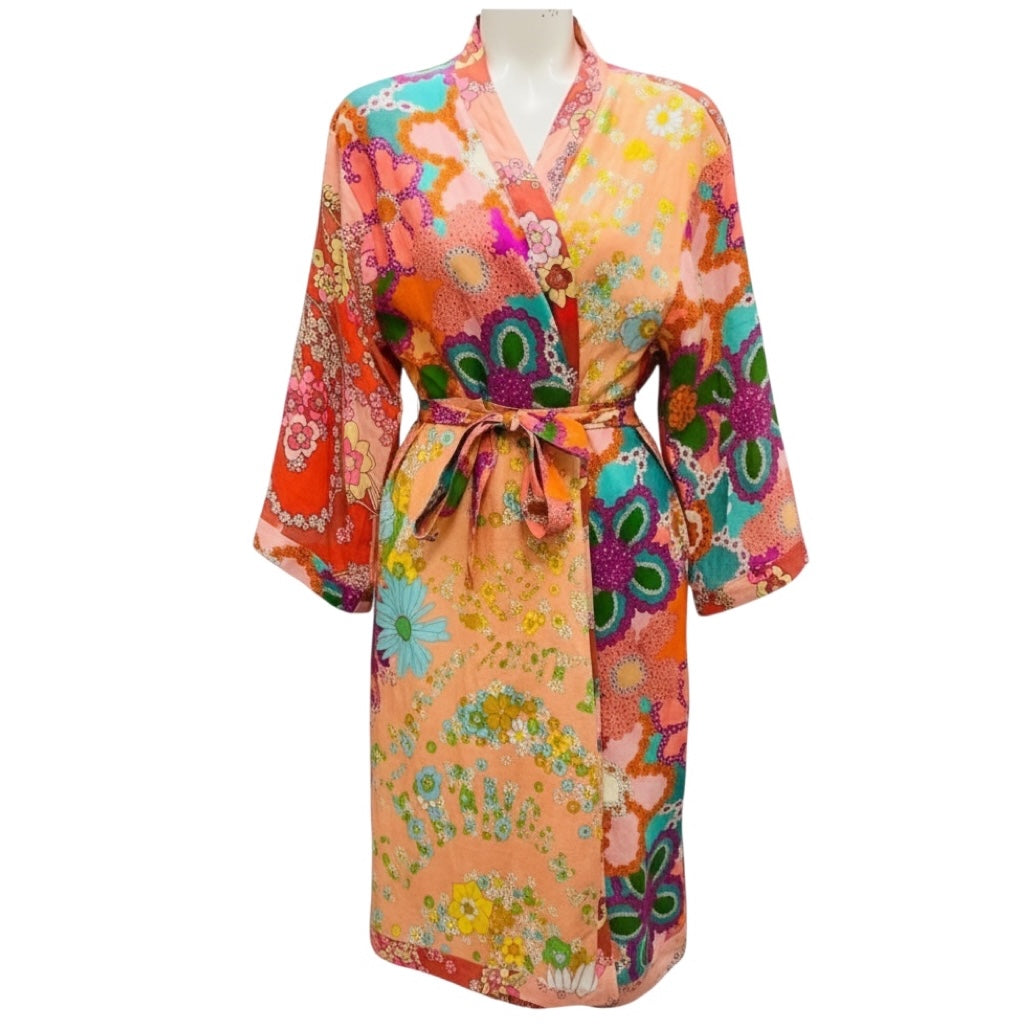 Zimmermann Orange Multi Floral Printed Linen Wrap Midi Dress