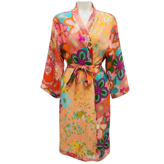 Zimmermann Orange Multi Floral Printed Linen Wrap Midi Dress