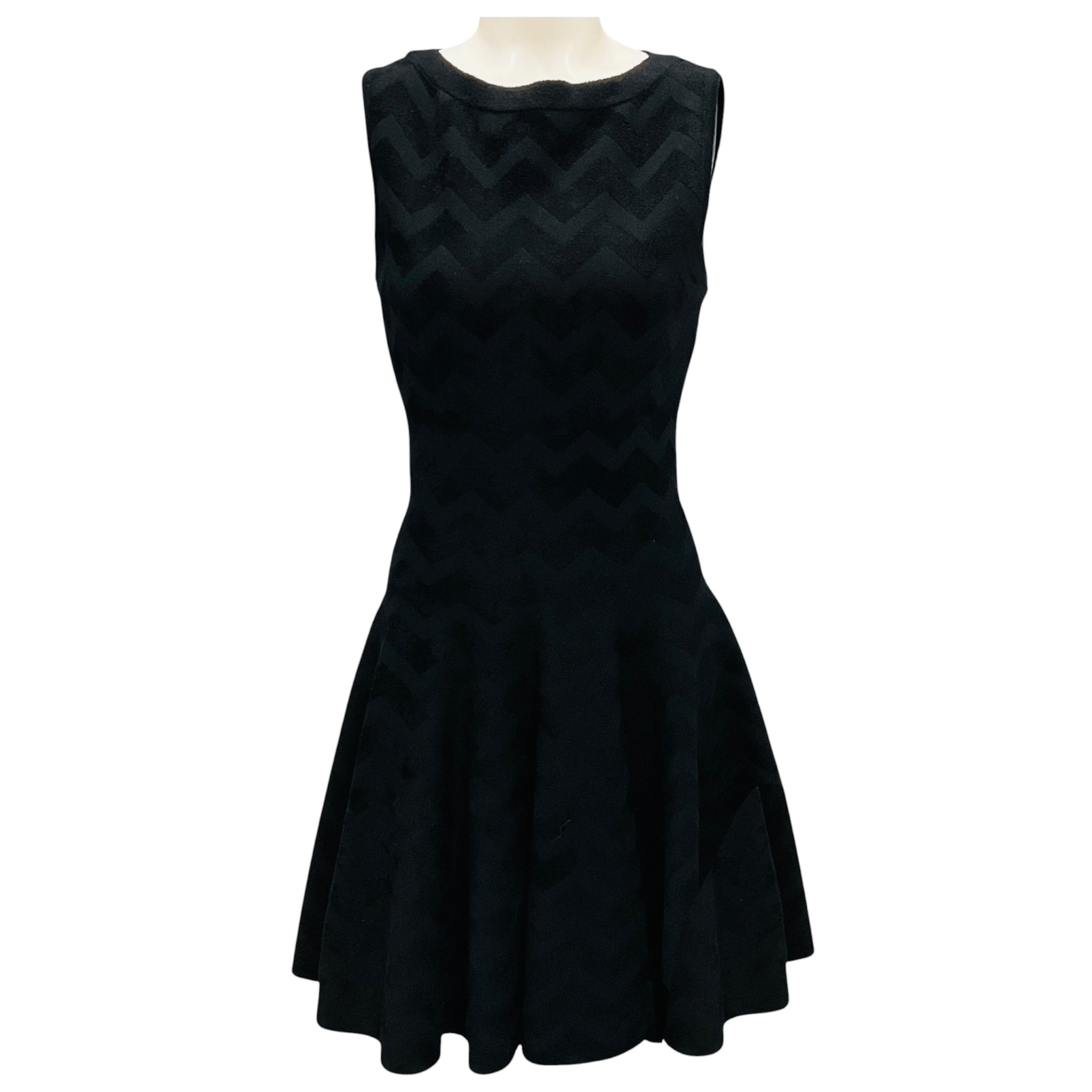 Alaia Black Chevron Chenille Knit Sleeveless Flared Dress