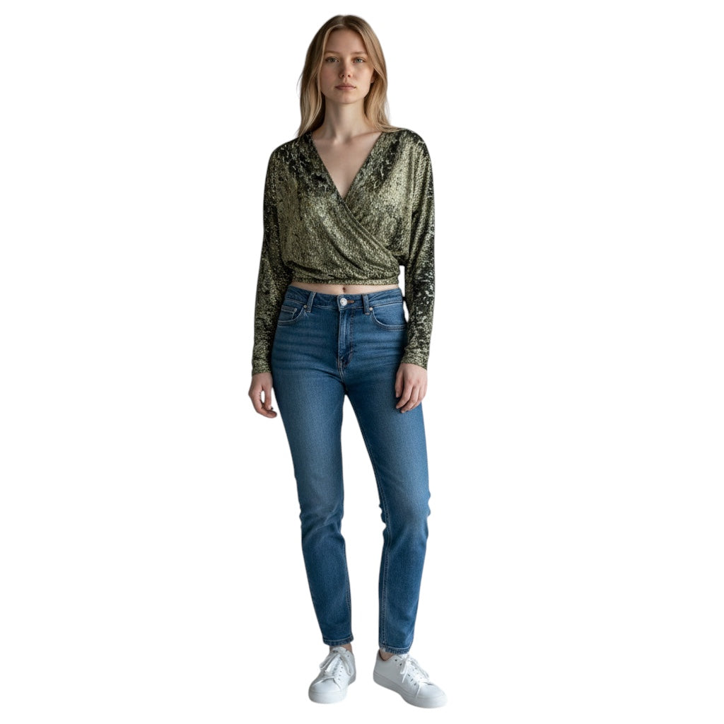 forte_forte Light Blue / Gold Metallic Velvet Riflessi Top