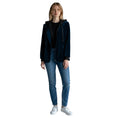 Load image into Gallery viewer, AO.LA by Alice + Olivia Navy Blue / Black Hooded Velvet and Cotton Blazer Jacket
