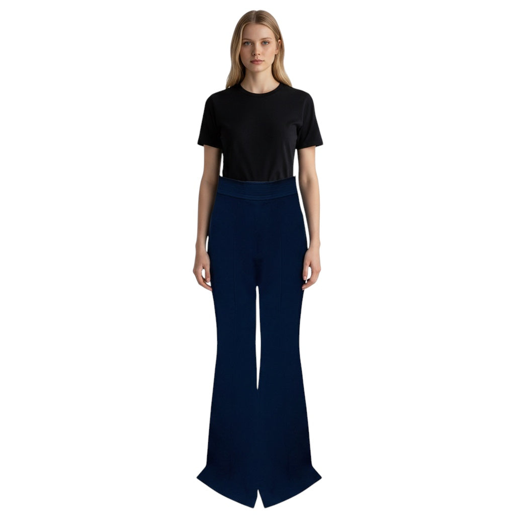 Alex Perry Navy Blue Flared Crepe Pants / Trousers