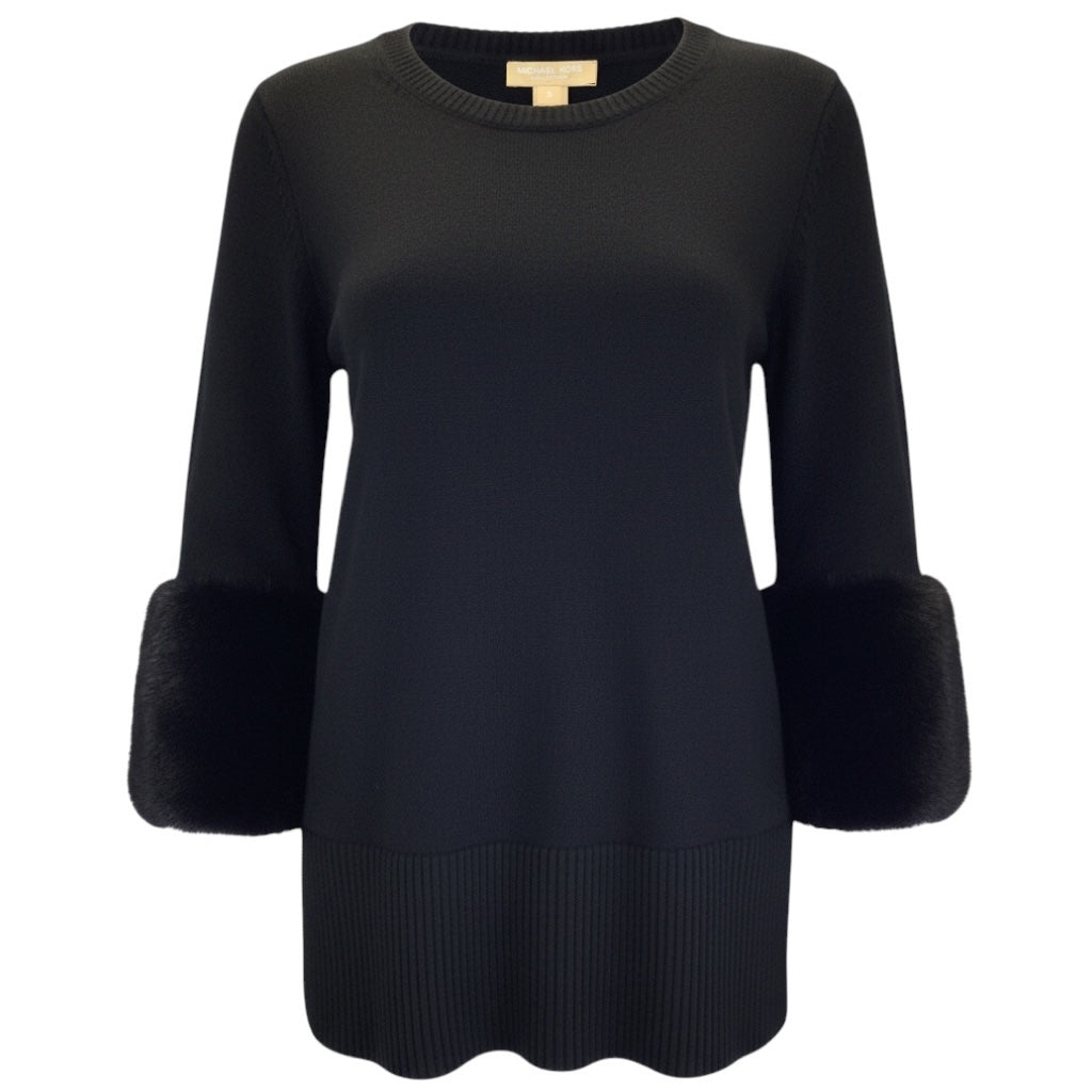 Michael Kors Collection Black Mink Cuffed Cashmere Pullover Sweater