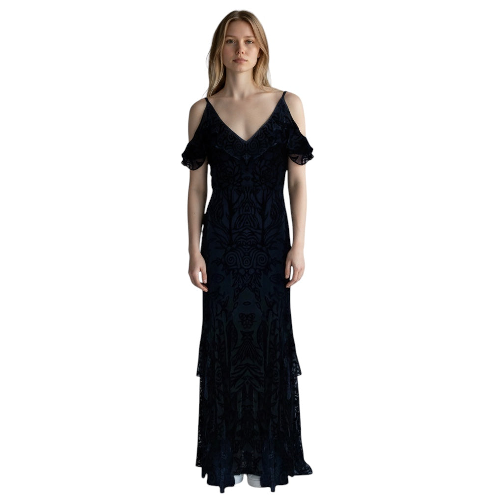 Peter Pilotto Navy Blue Velvet Floral Jacquard Maxi Dress