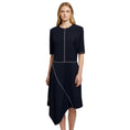 Load image into Gallery viewer, Stella McCartney Navy Blue / White Contrast Stitching Short Sleeved Asymmetric Hem Midi Dress
