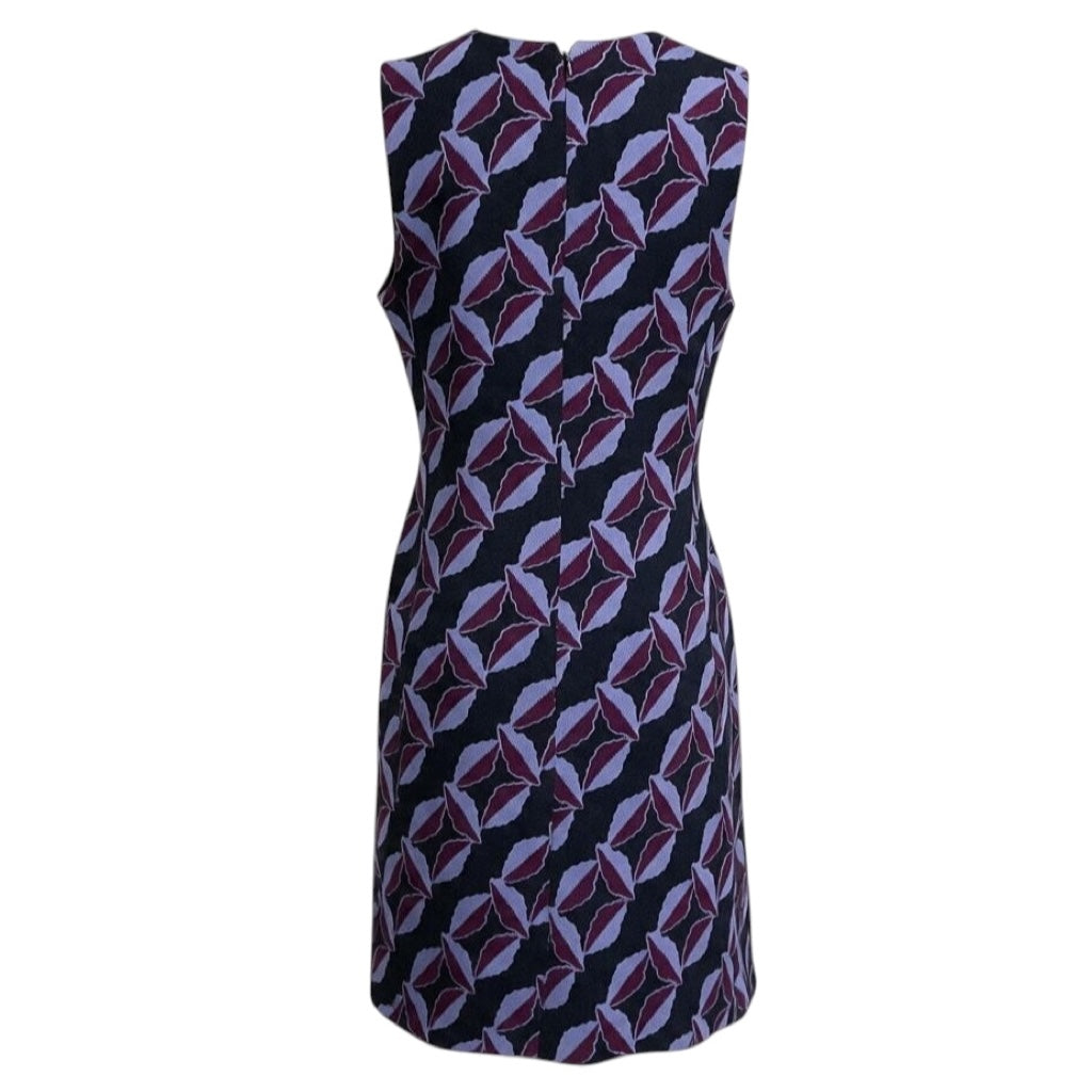 Marni Black / Purple / Burgundy Printed Sleeveless Wool Gauze Flared Midi Dress
