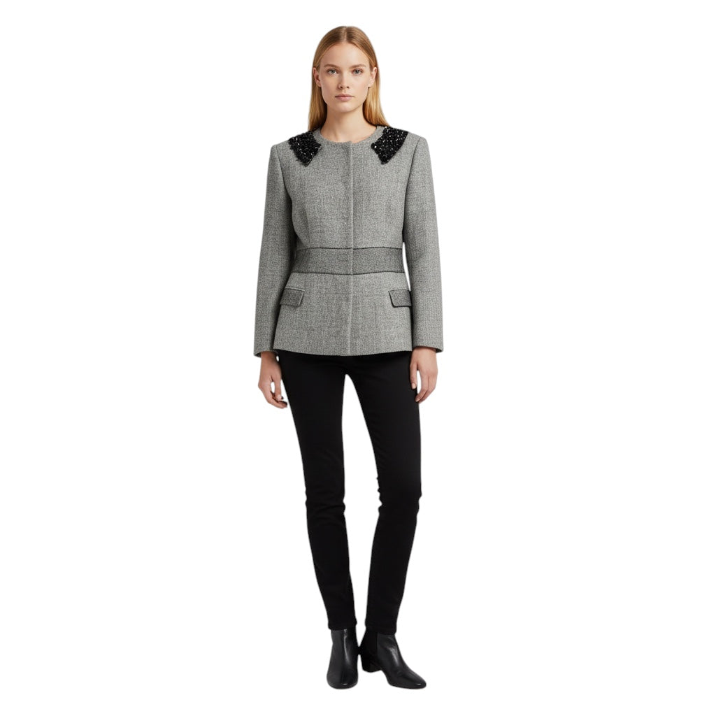 Malo Grey Wool Tweed Jacket with Sequined Collar