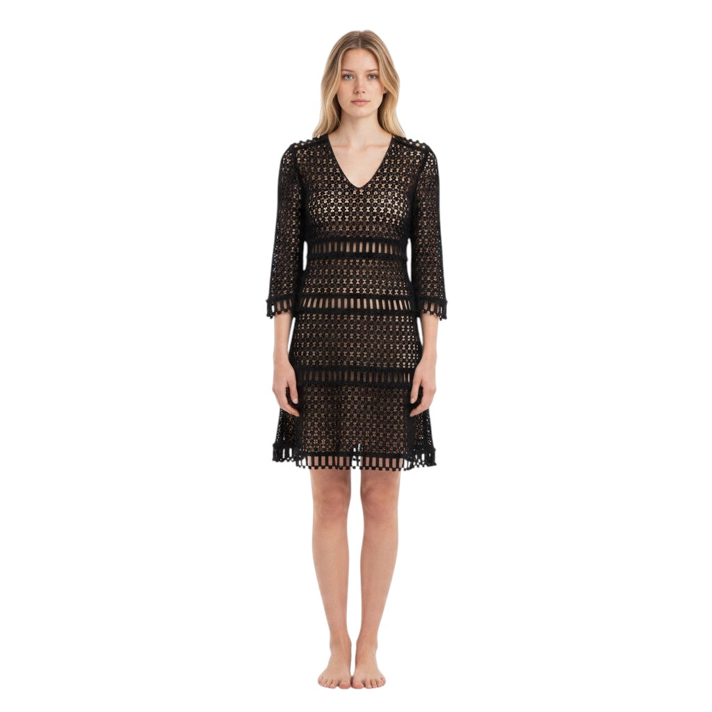 Chloe Black / Navy / Nude Popcorn Wool Embroidery Lace Cocktail Dress
